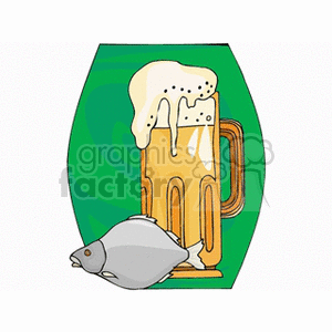Tall overflowing mug of beer with foam and fish animation. Royalty-free animation # 145343