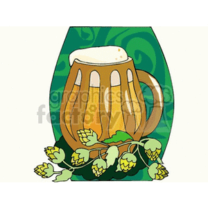 Foamy mug of beer with hops clipart. Royalty-free image # 145345