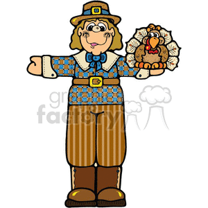 Pilgrim holding a turkey clipart. Commercial use image # 145664