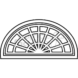 This clipart image shows a half-circle (semicircular or arched) window with multiple panes. The window features radiating mullions (the vertical or horizontal divisions between panes of glass) that create a fan-like pattern, starting from the bottom center of the arch and expanding outward to the edges.