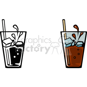 pop cola ice cup cups glass beverage beverages  PHK0106.gif Clip Art Household Kitchen coke pepsi cola ice+cube black+white