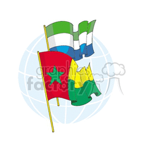 This clipart image features the national flags of Sierra Leone and Guinea-Bissau superimposed over a stylized globe background. The flag of Sierra Leone consists of three horizontal stripes of green, white, and blue. The flag of Guinea-Bissau is shown with two vertical bands of yellow and green, a red vertical stripe on the hoist side bearing a black star.