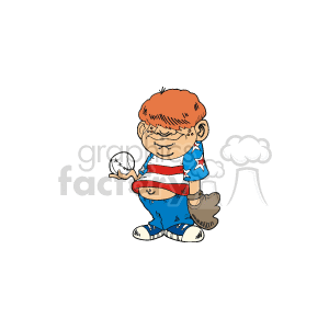 Red white and blue USA boy holding a baseball and glove clipart.