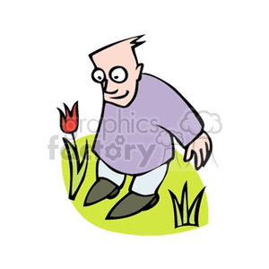 man looking at a flower clipart. Commercial use image # 152530
