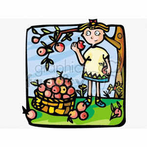 A little girl picking and eating apples clipart. Commercial use image # 152720