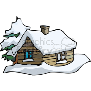   cabin home homes house houses snow tree trees winter seasons  winter3141.gif Clip Art Nature Seasons 