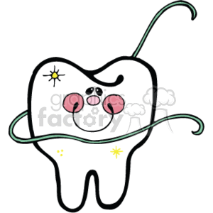 Cartoon tooth with dental floss wrapped around it