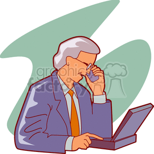 A Man Working on a Laptop Adjusting his Glasses clipart. Royalty-free image # 153888