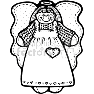 country style doll female black and white angel angels rag ragdoll   angel003PR_bw Clip Art People Angels 