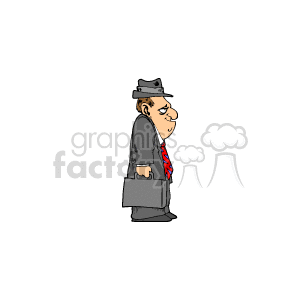 A Man Wearing a Suit Red Tie and Black Hat Holding a Briefcase clipart. Royalty-free image # 156598