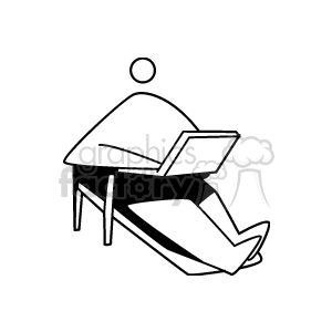 Black and White Person Sitting on a Lounge Chair Working on a Laptop clipart. Commercial use image # 156610