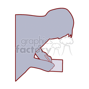 A Silhouette of a Person Hunched Over Writing a Note clipart. Commercial use image # 156614