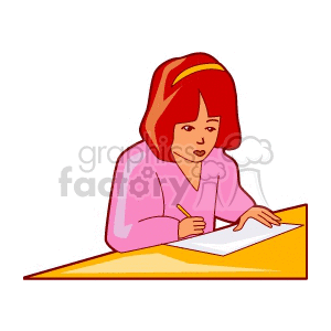 Young Girl in Pink Sitting at Table Getting Ready to Write Letter photo. Royalty-free photo # 156616