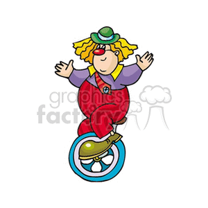 A Clown Riding a Unicycle with his Hands out clipart. Commercial use image # 156628