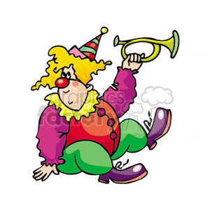 A Clown Sitting and Holding a Horn clipart. Commercial use image # 156634