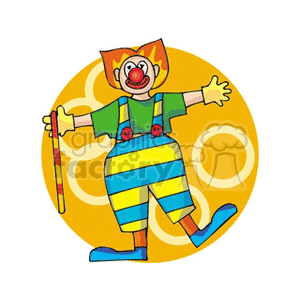 A Funny Clown in Blue and Yellow Striped Pair of Pants Big Blue Shoes and holding a Cane clipart.