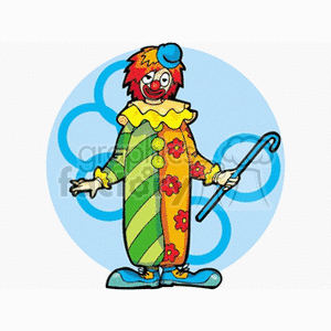 A Funny Clown Poised Ready to do his Act Holding a Cane  clipart. Royalty-free image # 156685