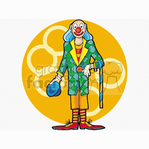 SocksA Funny Clown Wearing Striped Holding his Blue Hat and Cane clipart. Royalty-free image # 156687