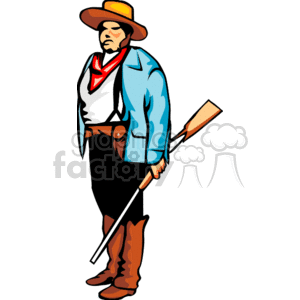 Cowboy Holding a Rifle Gun Wearing a Red Bandana looking mad