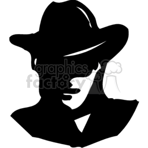 A Black and White Shadowed face of a Cowboy clipart.