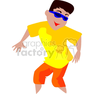 A Boy in a Tie Dye Shirt dancing with his Blue Shades on clipart. Commercial use image # 156864