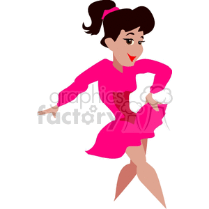 A Black Haired Woman in a Bright Pink Dress Doing a Dance Routine clipart. Commercial use image # 156876