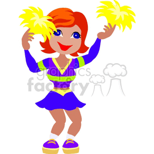 A Red Headed Girl Wearing a Cheerleading Uniform and Pom Poms Dancing clipart.