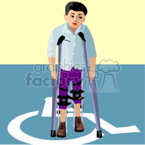 A Young Boy with Leg Braces Walking with Crutches clipart. Commercial use image # 156943