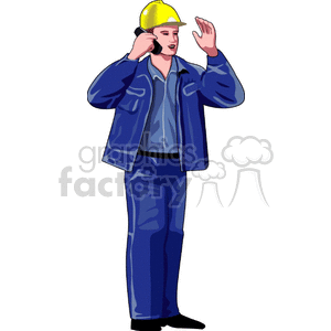 A Foreman with a Yellow Hardhat Talking on the Phone clipart. Royalty-free image # 156977
