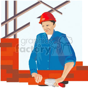A Mason Laying some Red Brick clipart. Commercial use image # 156981