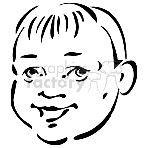 The image appears to be a simple line drawing or clipart of a child's face. The drawing features the basic outlines of the face, including eyes, eyebrows, a nose, mouth, ears, and a hairstyle with bangs.