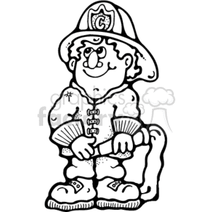 clipart - black and white fireman.