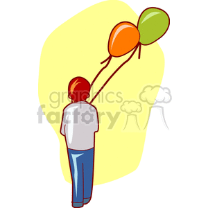 A little boy holding an orange and green balloon clipart. Commercial use image # 158658