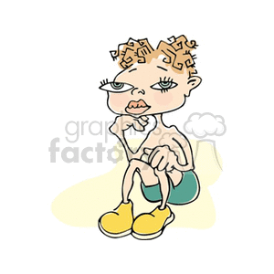 A boy sitting in green shorts and yellow shoes clipart. Commercial use image # 158743