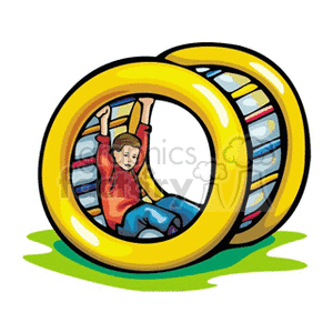 A boy rolling inside of an inflatable tube