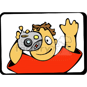 A boy waving and taking a picture animation. Royalty-free animation # 158798