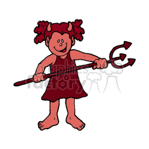 A Devilish Looking Girl Holding a Fork clipart. Commercial use image # 158867