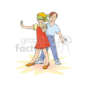 A little girl and a boy playing while blindfolded clipart. Commercial use image # 159011
