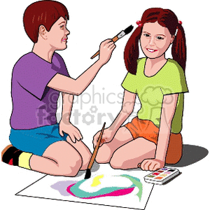 A girl and boy painting a picture