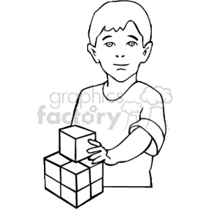 Black and white boy building with blocks clipart. Commercial use image # 159151