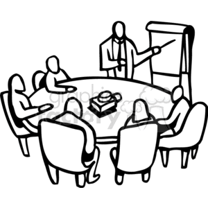   meeting meetings office work talk talking  PBA0137.gif Clip Art People Occupations pointer chart round table projector black white brainstorming