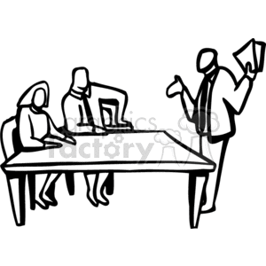 A Man Giving a Sales Pitch to Two Others clipart. Commercial use image # 159752