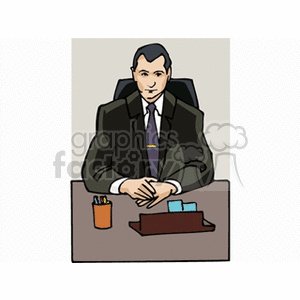 Cartoon business executive sitting at a desk