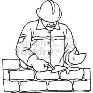 an outline of a construction worker placing bricks to make a wall clipart. Royalty-free image # 160988