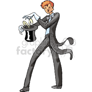 magician with a black outfit pulling a white rabbit out of the hat clipart. Royalty-free image # 161053