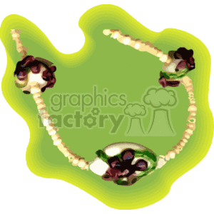 The clipart image depicts a lei, which is a traditional Hawaiian garland or necklace made of flowers. It appears to consist of a string of beads or shells with flowers intermixed.