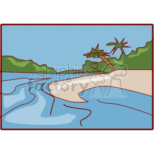 tropical sandy beach surround by blue water clipart.