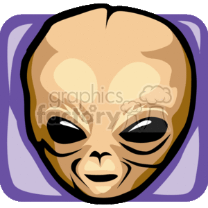 The clipart image shows a stylized depiction of a classic alien face, often associated with extraterrestrial beings in science fiction. It features a large head with prominent, bulging eyes, a small nose, and a slightly open mouth. The alien's skin appears to be smooth with some shading details that give a sense of dimensionality.