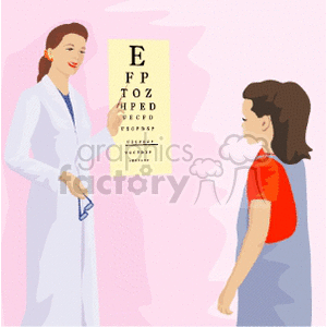 A little girl getting an eye test at the doctors office clipart. Commercial use image # 165718
