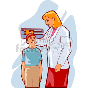 clipart - A boy at the doctors office getting weighed.